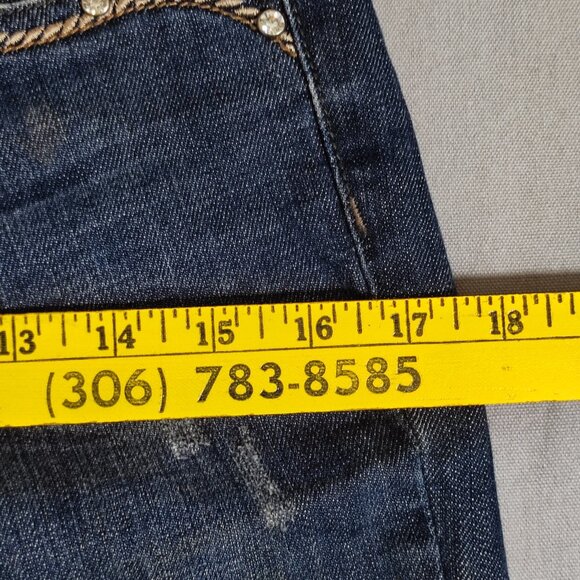 L.A.Idol flare jeans women's junior size 7 dark wash blue rhinestones decor - Picture 12 of 15